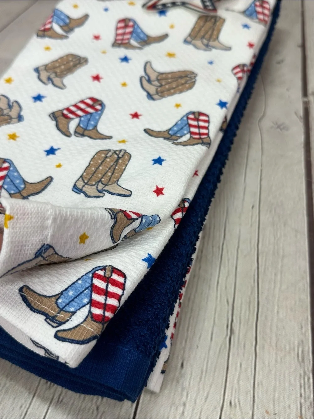 color drift Patriotic Cowboy Boot Kitchen Towels 3pc western summer 4th of july